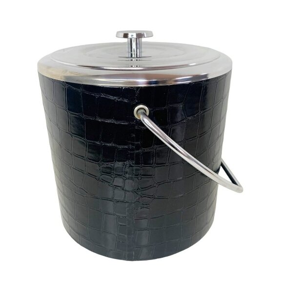 Vintage Irvinware Faux Leather Alligator Print Ice Bucket MCM - Picture 3 of 11